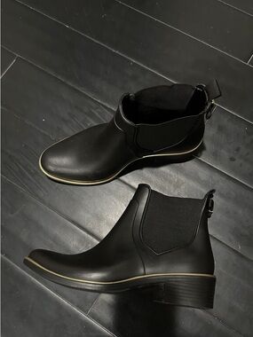 kate spade Black Chelsea Ankle Boots with Gold Trim